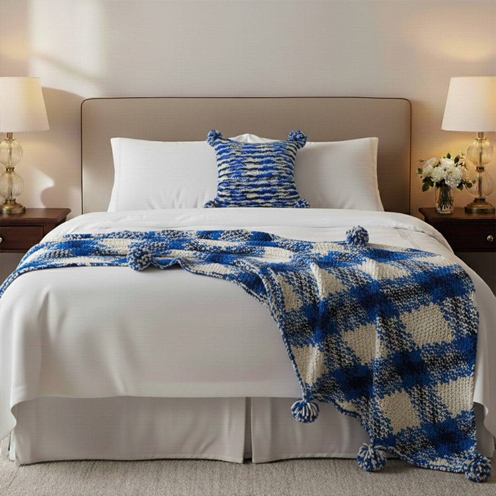 SOGA Home & Living Bundle – Deep Sea Blue Gradient Pillow & Matching Gradient Throw Blanket
