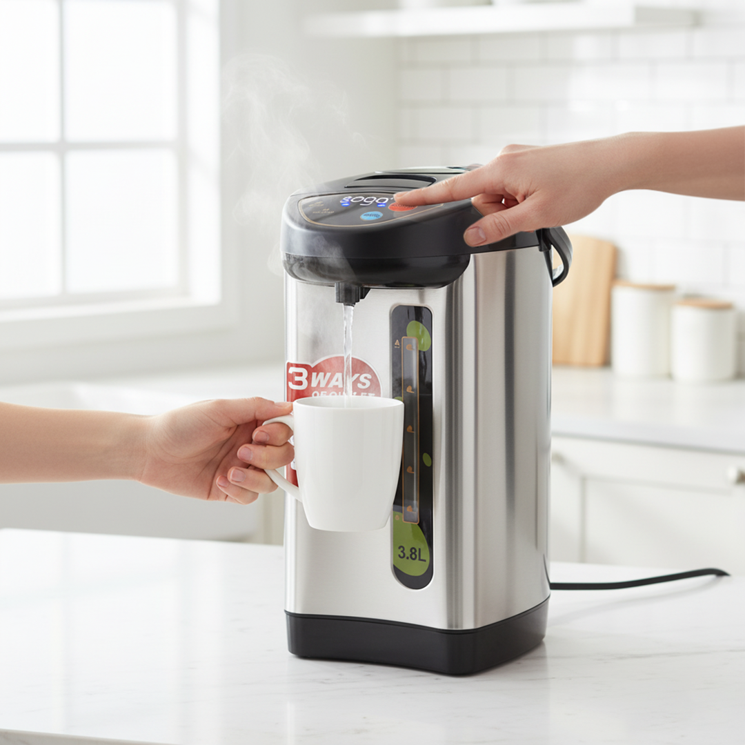SOGA 2X 3.8L Silver Stainless Steel Electric Thermal Pot Dispenser with 3 Dispensing Modes