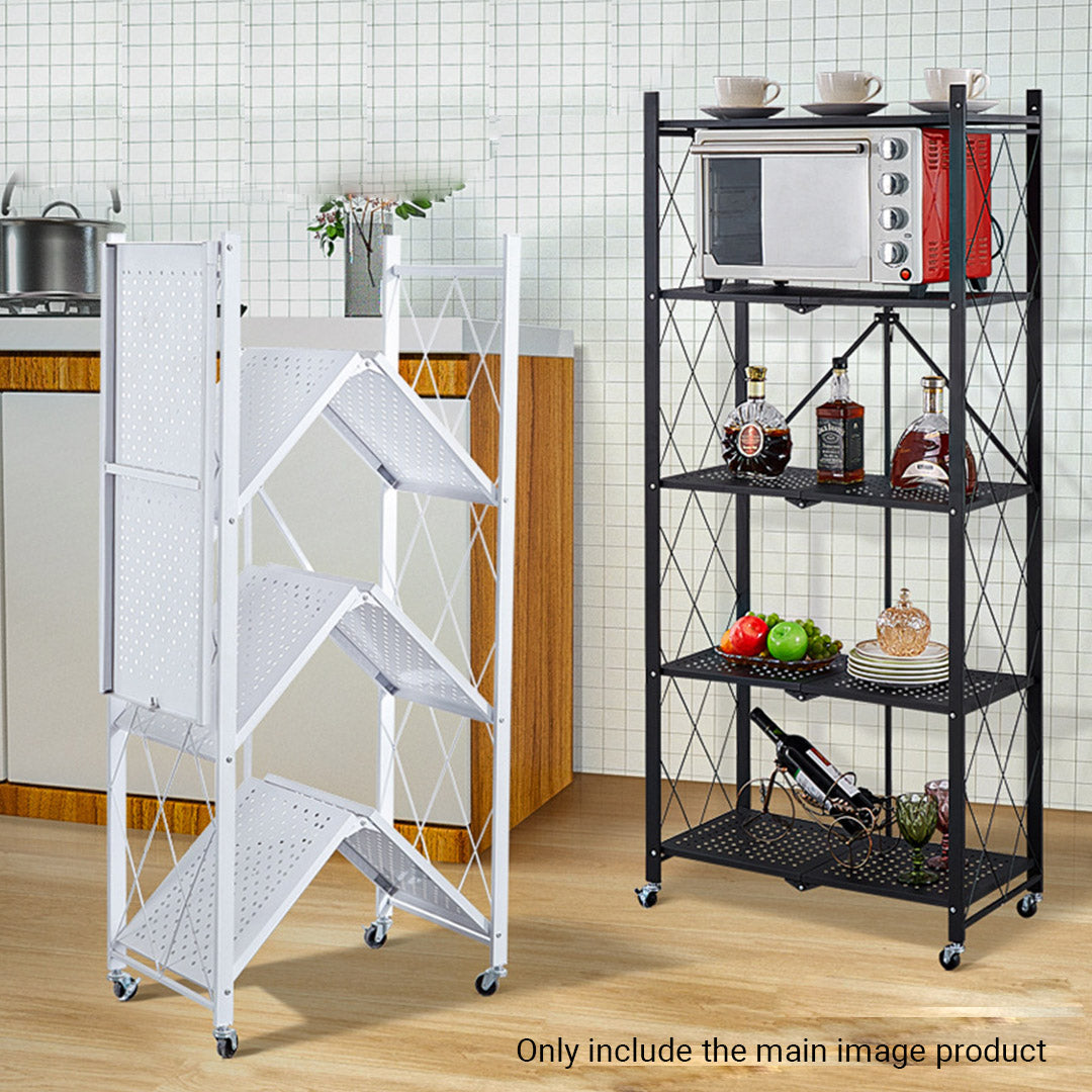 SOGA 2X 4 Tier Steel White Foldable Kitchen Cart Multi-Functional Shelves Storage Organizer with Wheels