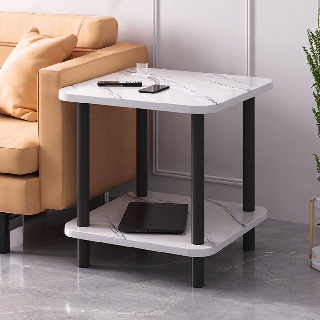 SOGA 2X 70cm White Ceramic Table Stone Pattern Modern Design with Black Legs