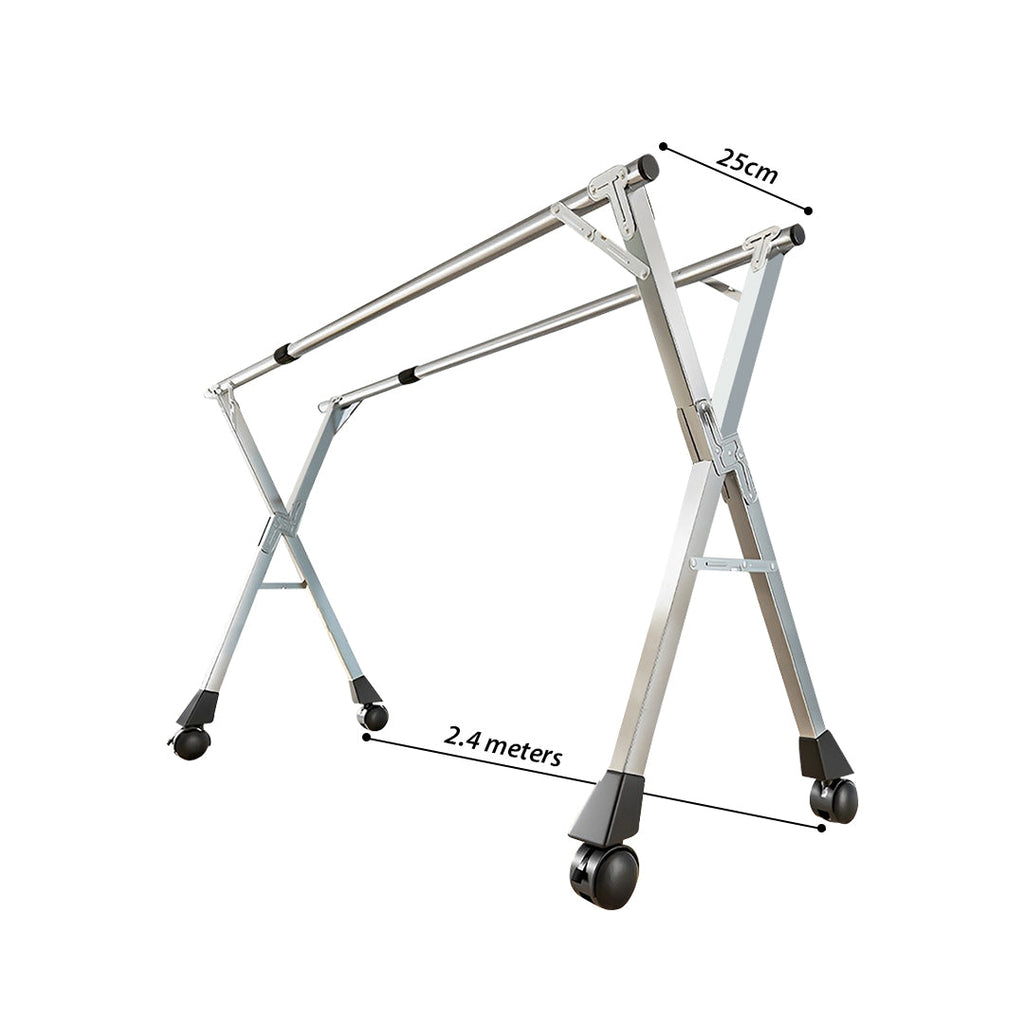 SOGA 2.4m Portable Standing Clothes Drying Rack Foldable Space-Saving Laundry Holder with Wheels