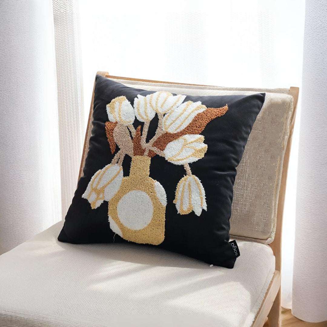 SOGA 2X 45cm Black White Gold Floral Vase Embroidered Throw Pillow $ 118
