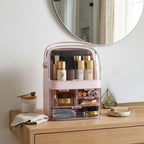 SOGA 2X 3 Tier Pink Countertop Makeup Cosmetic Storage Organizer Skincare Holder Jewelry Storage Box with Handle