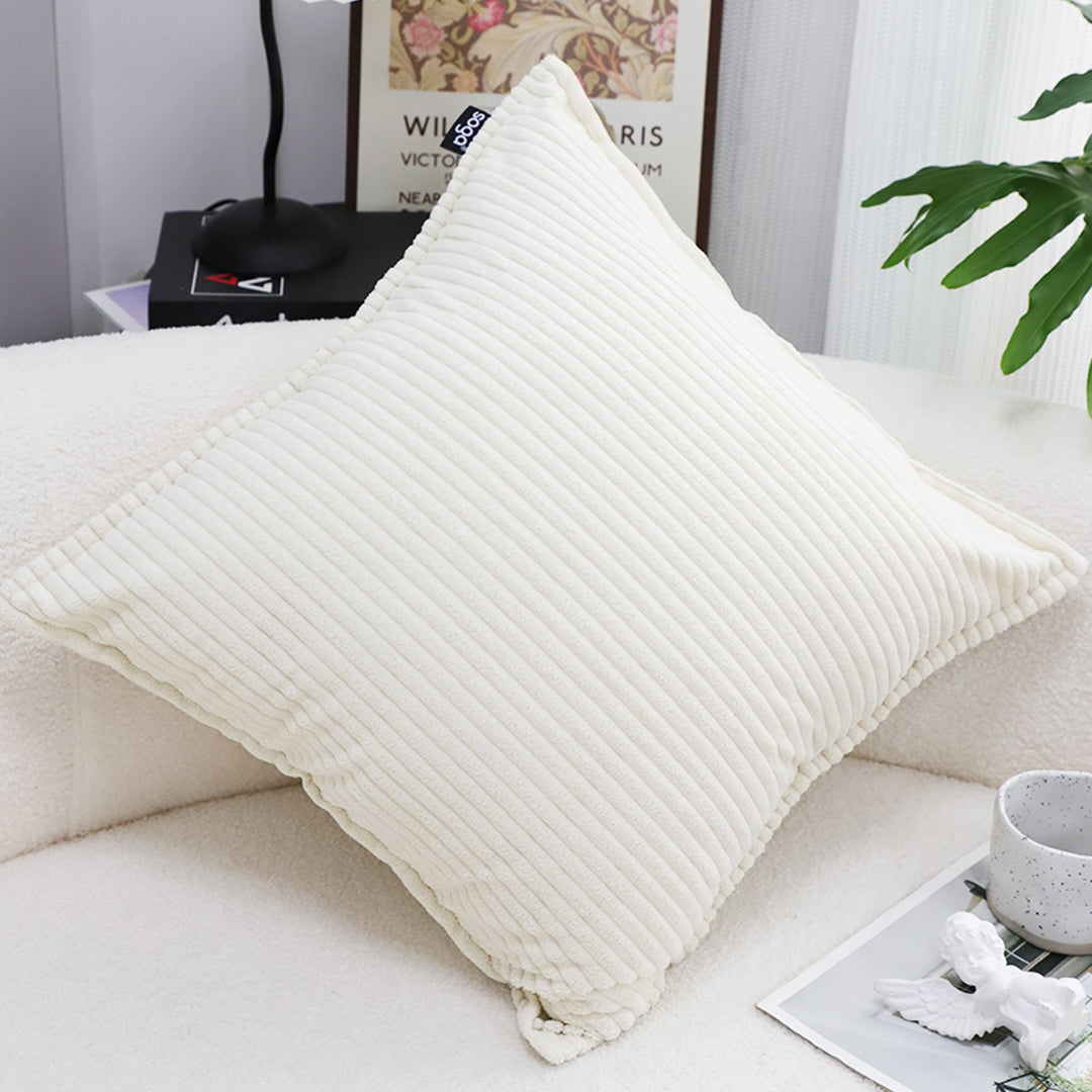 SOGA 50cm Beige Throw Pillow Warm Wabi-sabi Striped Corduroy Square For Home Decor