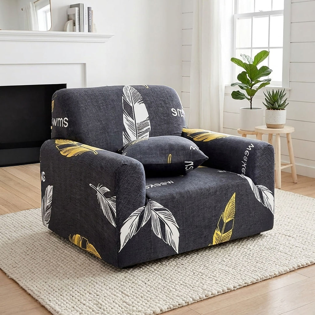 SOGA 1-Seater Feather Print Sofa Cover Couch Protector High Stretch Lounge Slipcover Home Decor