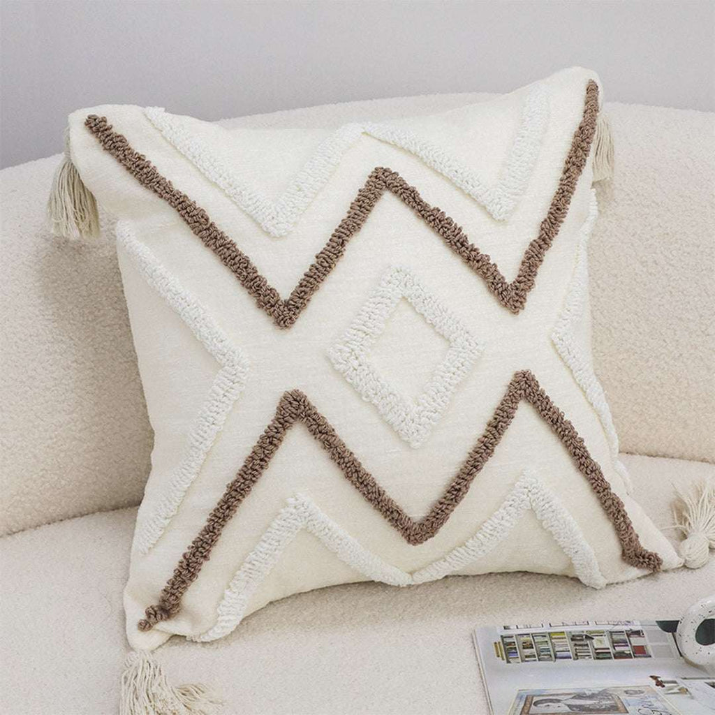 SOGA 2X Boho Tufted Cushion 45cm Tassel White Brown Geometric Decorative Throw Pillow $ 140