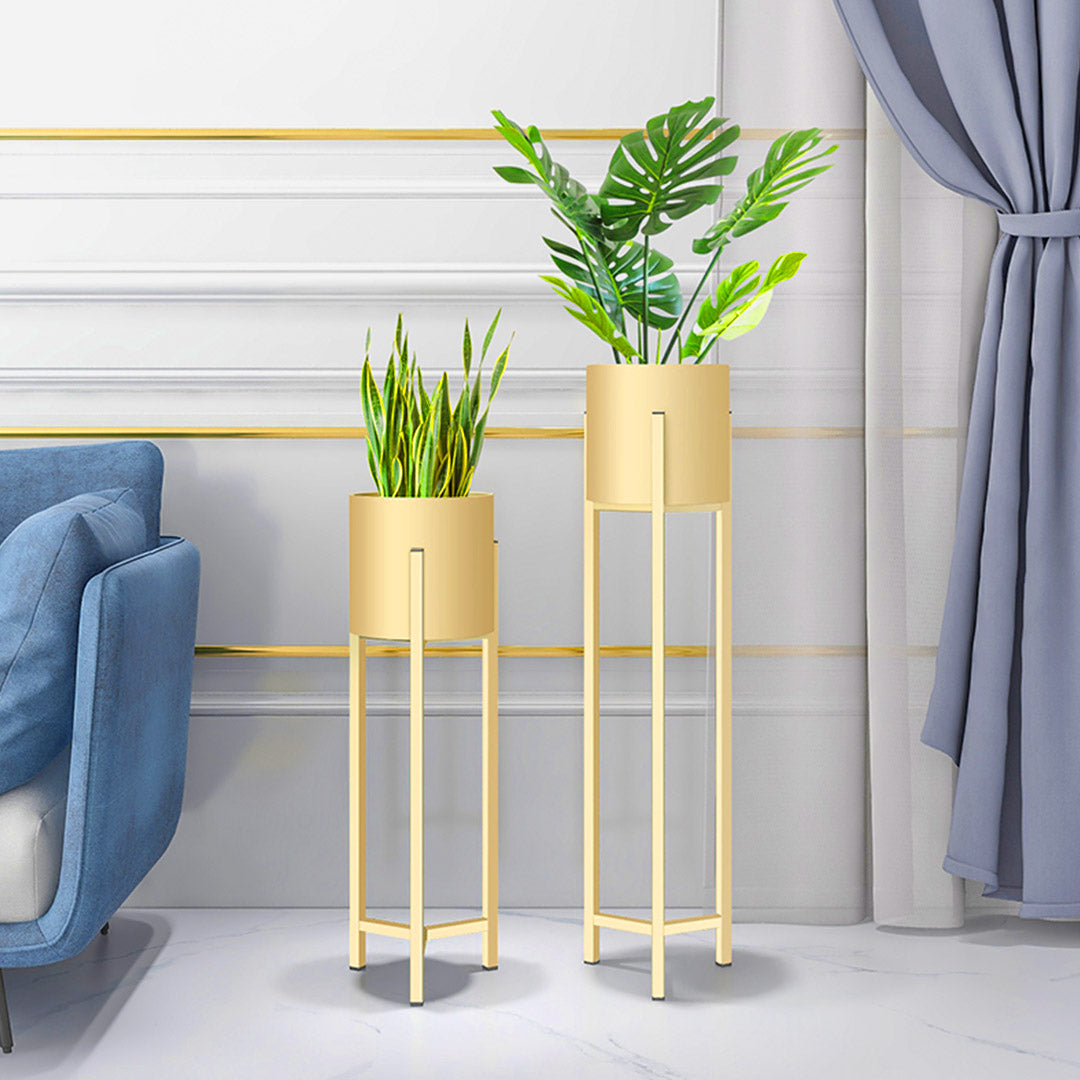 SOGA 2X 90cm Gold Metal Plant Stand with Flower Pot Holder Corner Shelving Rack Indoor Display