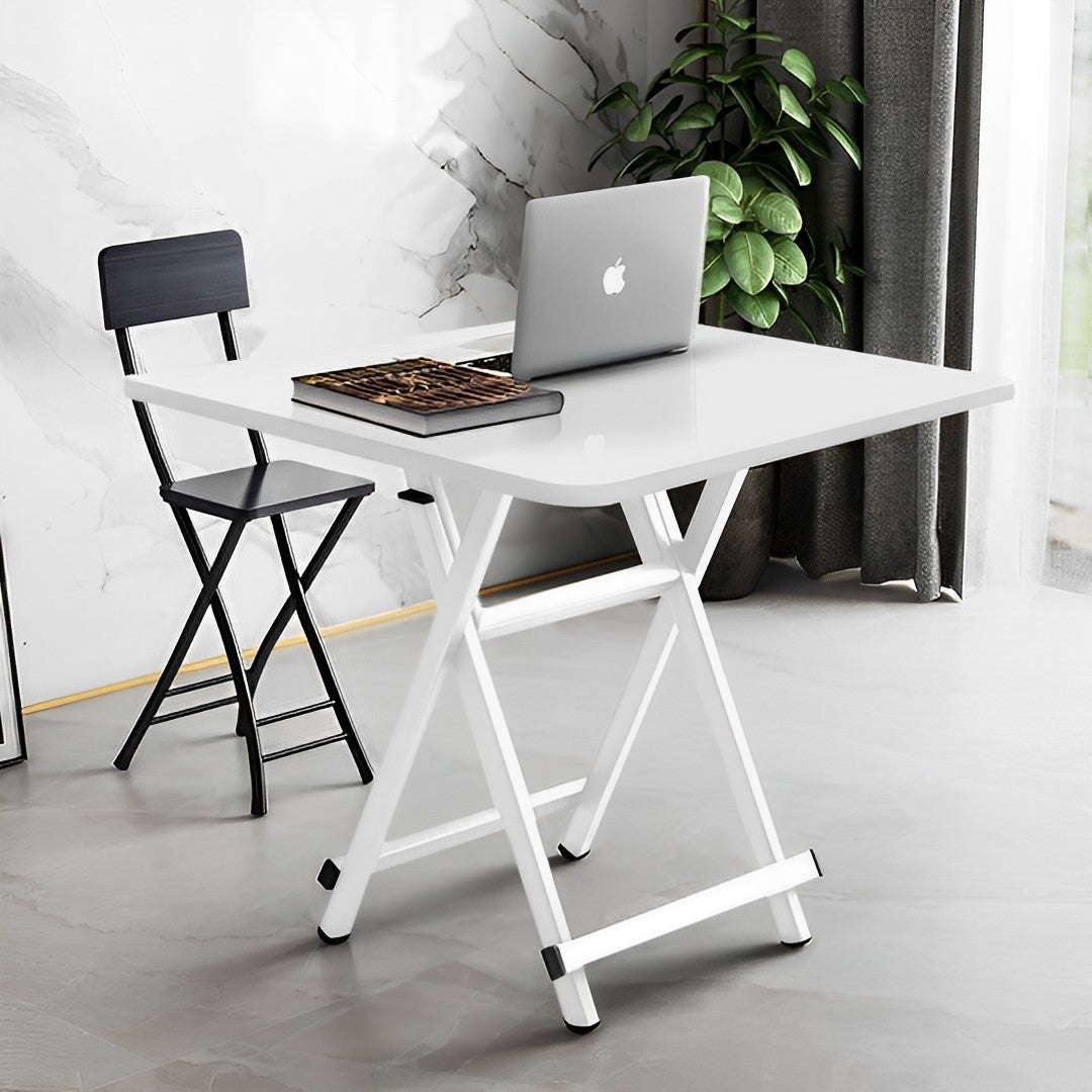 SOGA White Dining Table Portable Square Surface Space Saving Folding Desk with Lacquered Legs  Home Decor