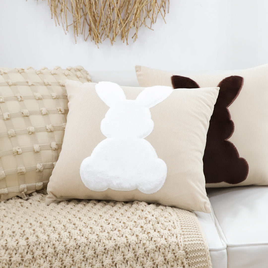 SOGA 2X 45cm Throw Pillow Light Tan Square Cushion with Soft White Rabbit Design Decorative Home Decor