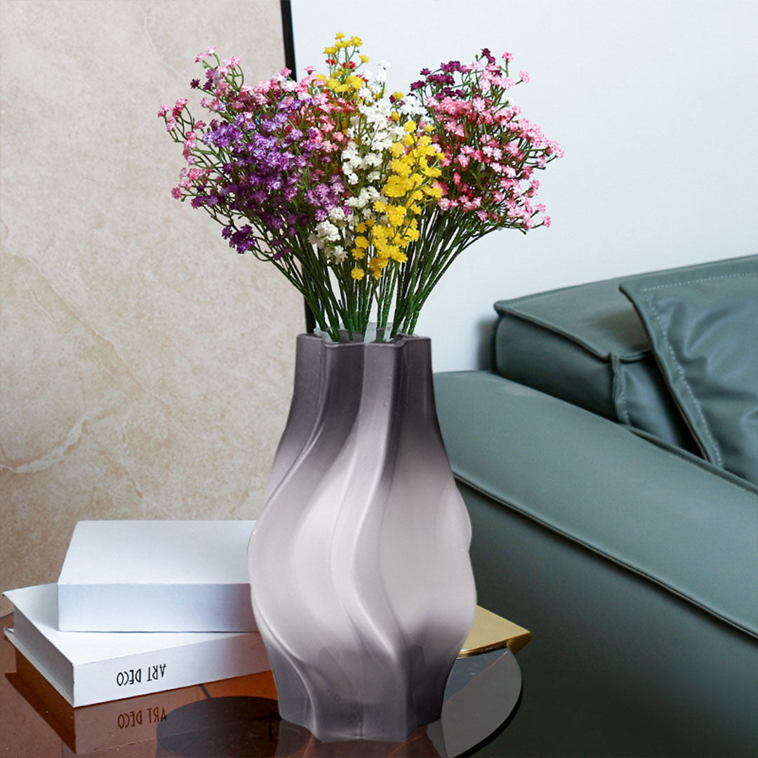 SOGA 24cm Glass Vase Grey with Beautiful glass Bubble Texture Art Vases