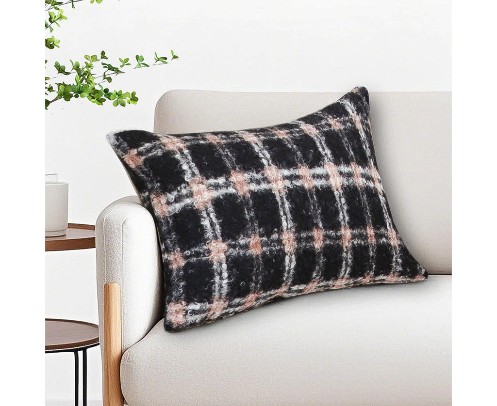 SOGA 35cm Modern Plaid Pattern Blush Pink Gray Decorative Throw Pillow
