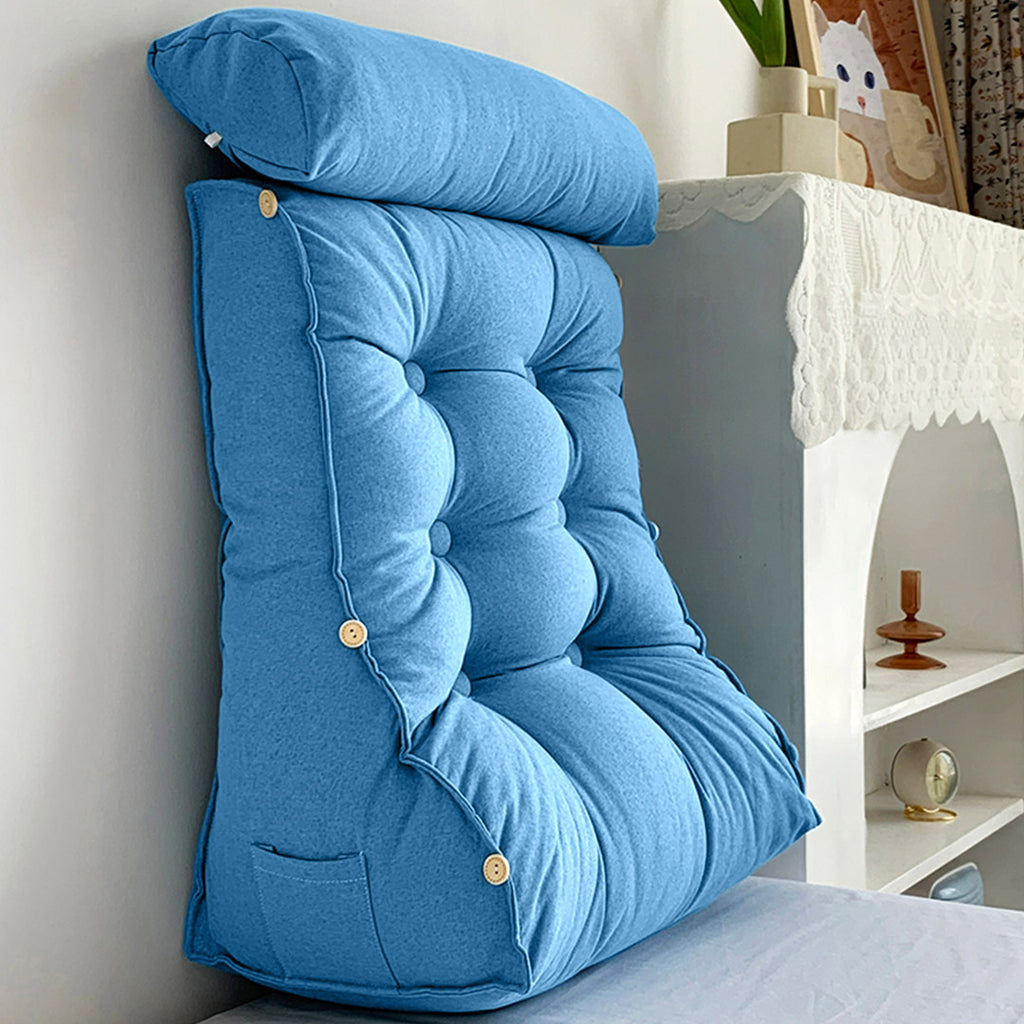 SOGA 45cm Blue Triangular Wedge Lumbar Pillow Headboard Backrest Sofa Bed Cushion Home Decor