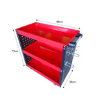 SOGA 2X 3 Tier Tool Storage Cart Portable Service Utility Heavy Duty Mobile Trolley with Hooks Red