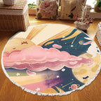 SOGA 2X 120cm Round Tassels Carpet Sky Landscape Clouds Boho Circle Area Rugs Home Decor