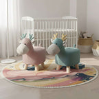SOGA Home & Living Bundle – Pink & Green Deer Children’s Ottomans & Sky Clouds Round Rug $ 134