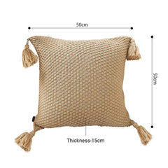 SOGA 2X 50CM Light Brown Pillow with Tassel Accents Rizzy Transitional Cover Throw Pillow