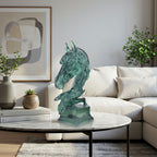 SOGA 37cm Green Horse Head Resin Sculpture Flowing Mane Design