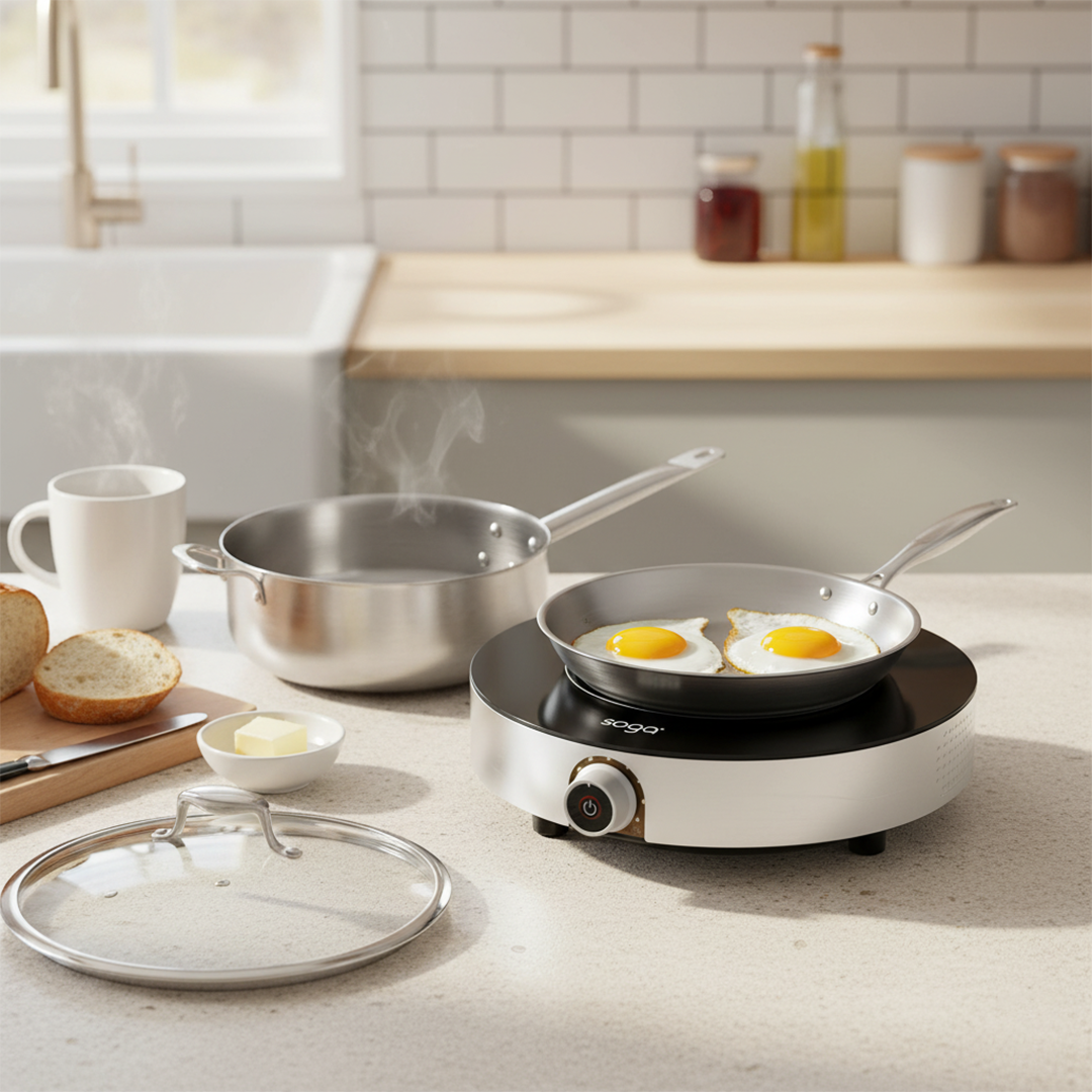 SOGA Kitchenware Bundle – 26cm Smart Induction Cooktop, 30cm Saucepan & 28cm Fry Pan