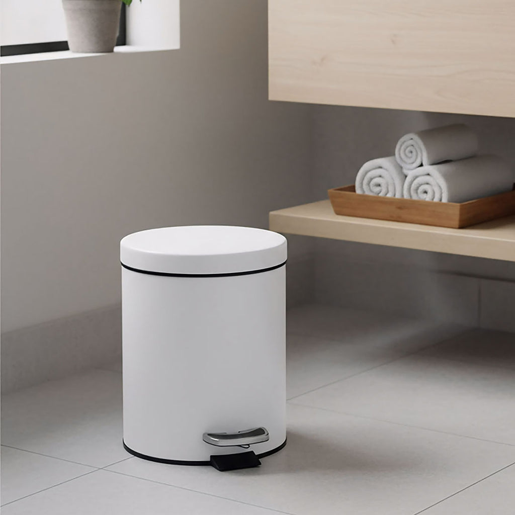 SOGA Foot Pedal Stainless Steel Rubbish Recycling Garbage Waste Trash Bin Round 12L White