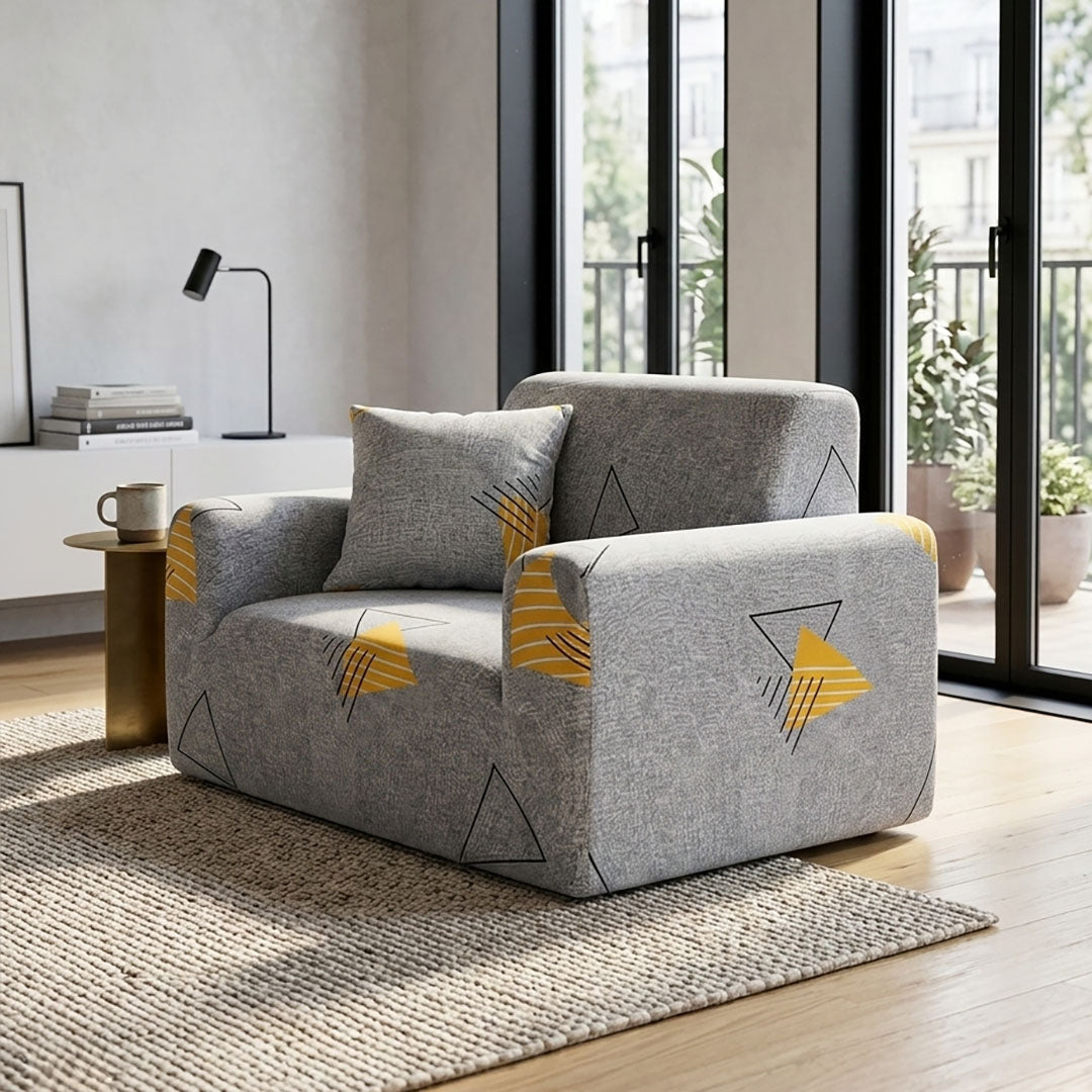 SOGA 1-Seater Geometric Print Sofa Cover Couch Protector High Stretch Lounge Slipcover Home Decor