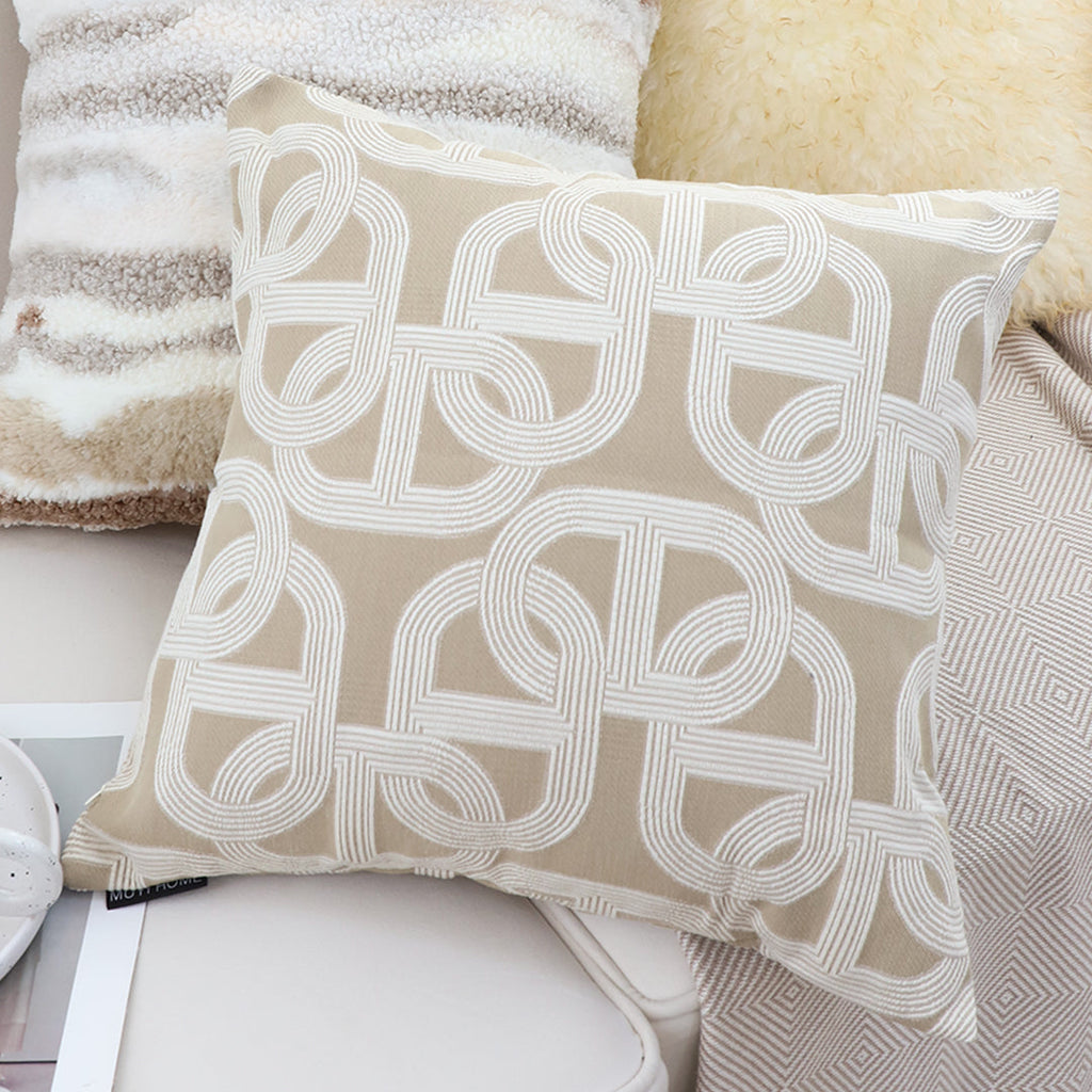 SOGA 2X 50cm Throw Pillow Beige Interlocking Geometric Pattern Modern Accent for Home Décor