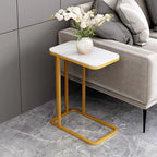 SOGA 30x50cm White Stone-Patterned  Side Square Mini Table w/ Gold Metal Legs