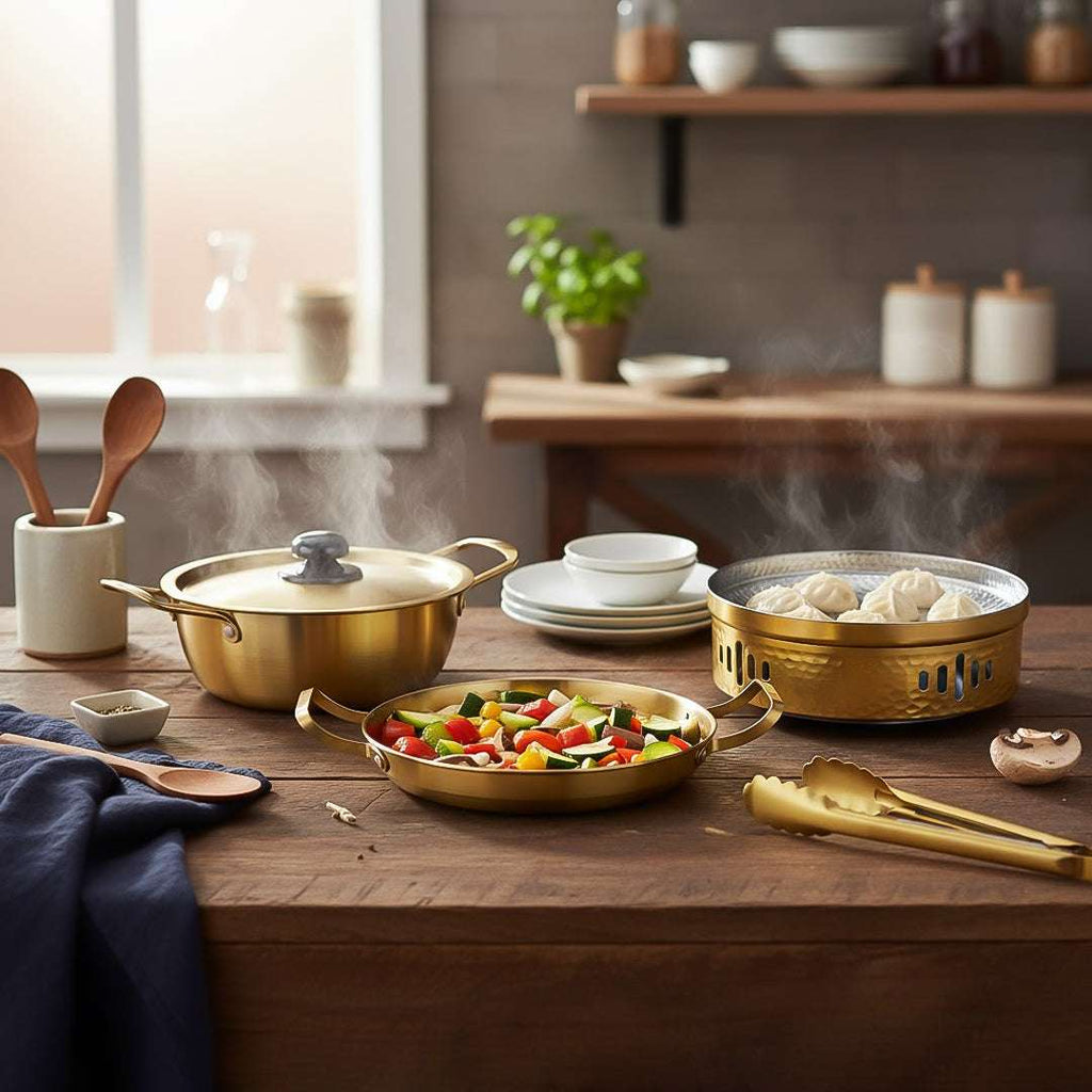 SOGA Kitchenware Bundle – Gold & Yellow Dry Pots and Ramen Pot for Stylish Kitchen Cooking $ 153