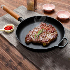 SOGA 25cm Round Cast Iron Frying Pan Skillet Steak Sizzle Platter with Helper Handle