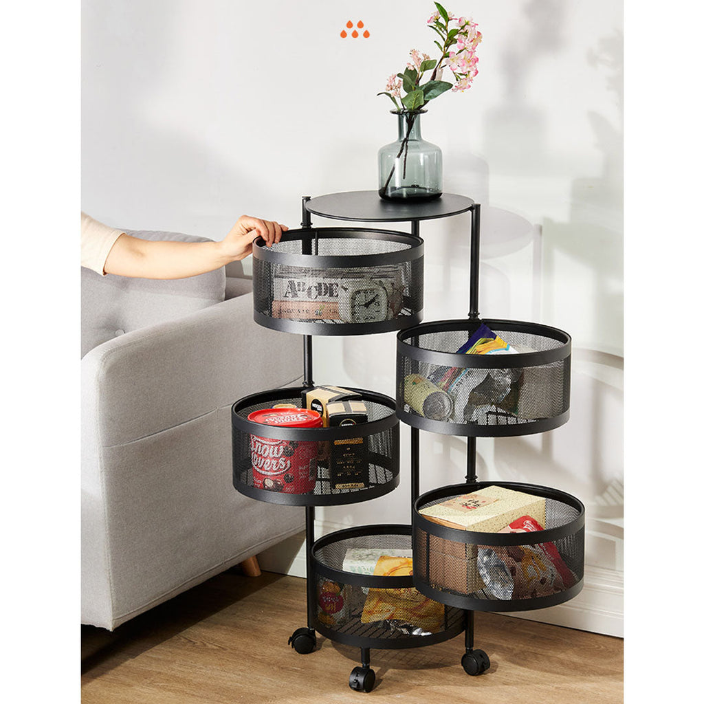 SOGA 2X 5 Tier Steel Round Rotating Kitchen Cart Multi-Functional Shelves Storage Organizer with Wheels