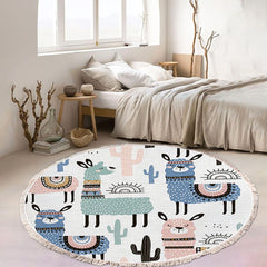 SOGA 2X 120cm Alpaca Cactus Pattern Rug Desert Animals Non-Slip Round Area Rugs for Living Room Dining Room