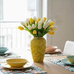 SOGA 30x19cm Yellow with White Mini Floral Medium Ceramic Flower Vase Elegant Living Room Home Decor