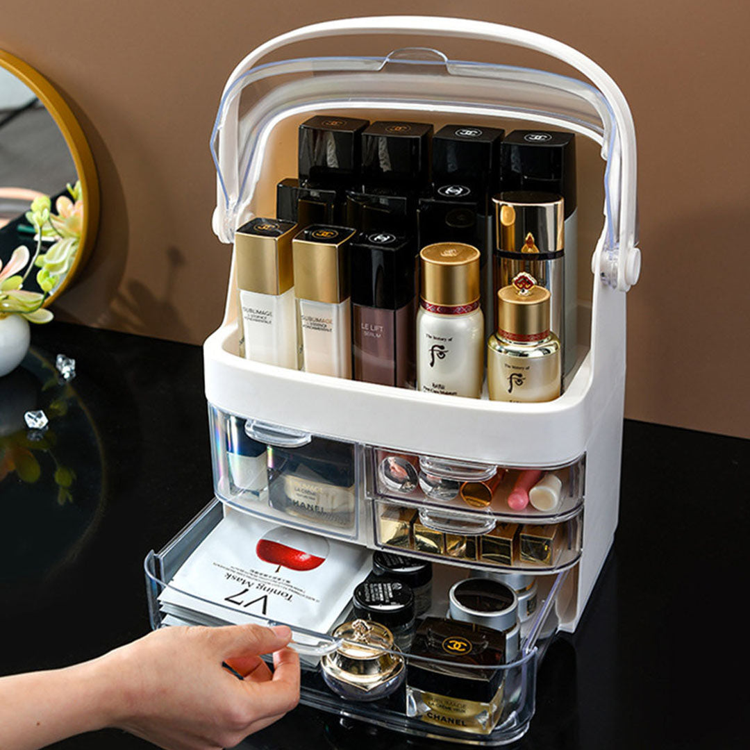 SOGA 3 Tier White Countertop Cosmetic Makeup Brush Lipstick Holder Organiser and 20cm Rechargeable LED Light Tabletop Mirror Set