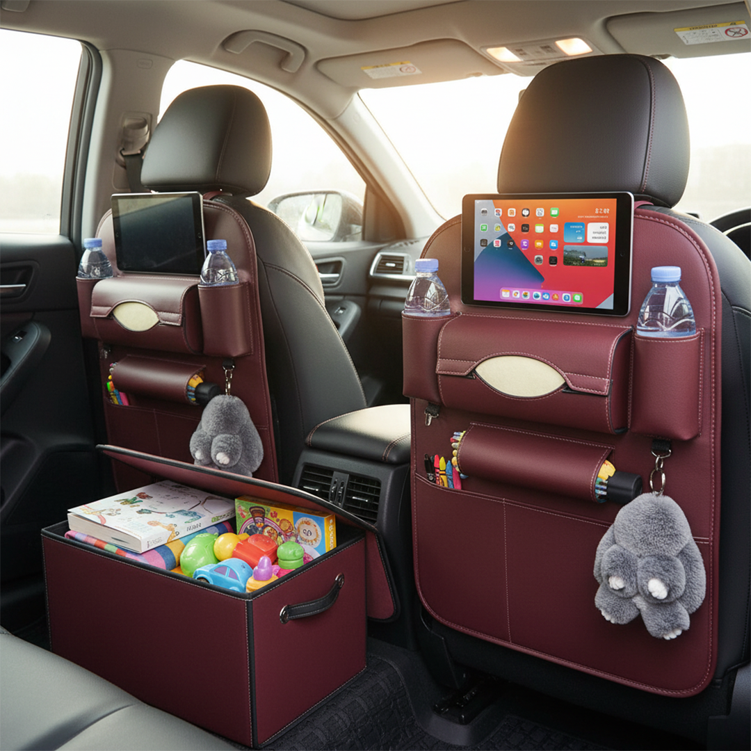 SOGA Car Bundle B – 2 Red Back Seat Storage Organizer & Collapsible Trunk Cargo Box