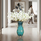 SOGA 51cm Blue Glass Tall Floor Vase and 10pcs White Artificial Fake Flower Set