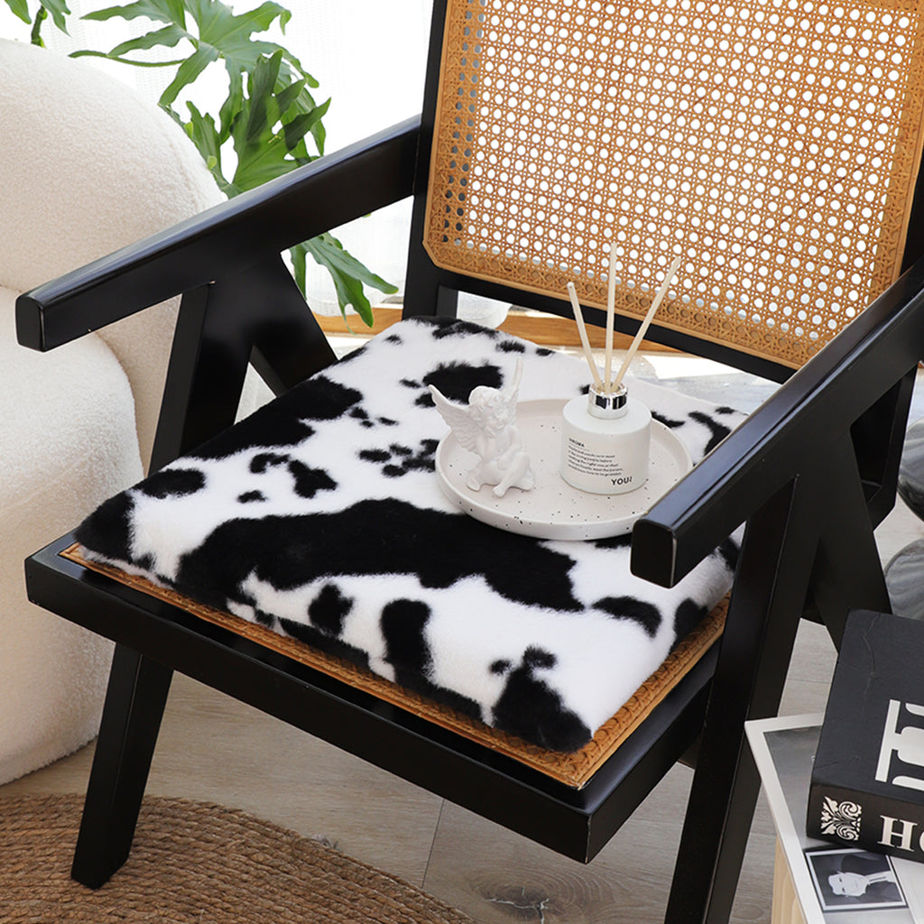 SOGA Black Cow Print Cushion – Soft Plush Backrest for Home & Office