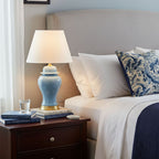 SOGA Oval Ceramic Table Lamp with Gold Metal Base Desk Lamp Blue