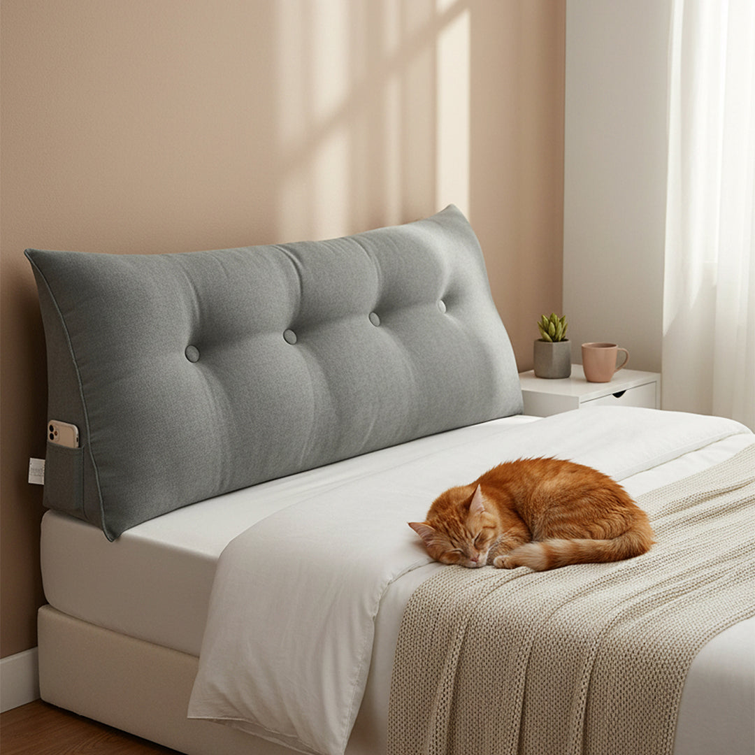 SOGA 120cm Grey Triangular Wedge Bed Pillow Headboard Backrest Bedside Tatami Cushion Home Decor