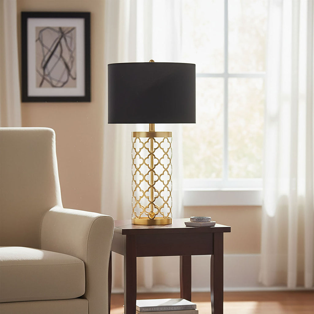 SOGA 2X Golden Hollowed Out Base Table Lamp with Dark Shade