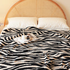 SOGA 130x170cm Throw Blanket Black and White Soft Zebra Print Half Fleece Casual Stylish Cozy