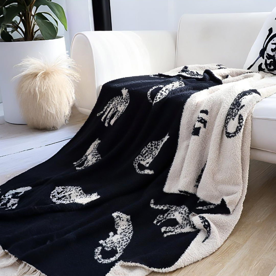 SOGA Black Cream Animal Print Throw Blanket 130x180cm Polyester