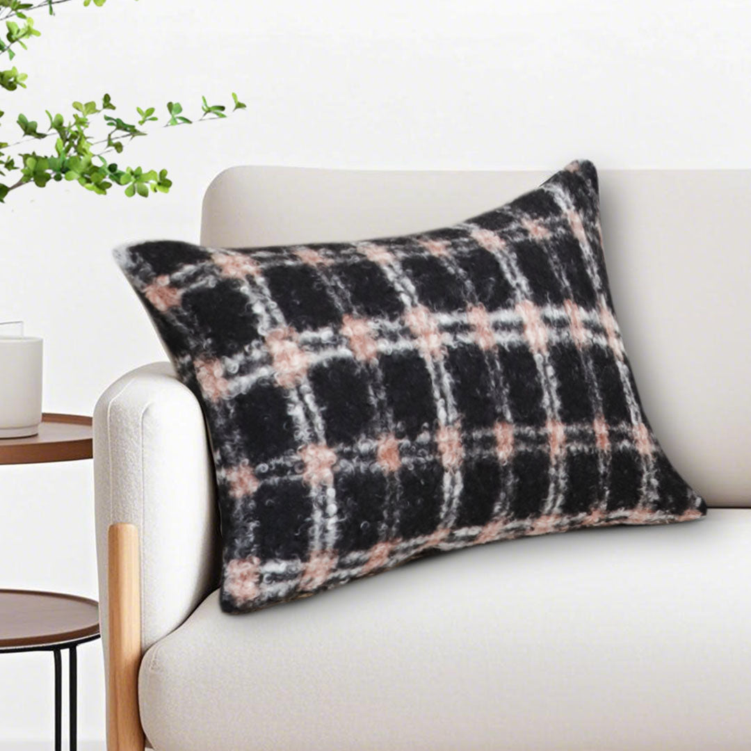 SOGA 2X 35cm Modern Plaid Pattern Blush Pink Gray Decorative Throw Pillow