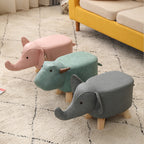 SOGA Beige Gray Children Bench Elephant Character Round Ottoman Stool Soft Small Comfy Seat Home Decor
