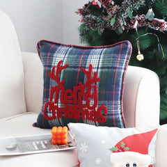 SOGA 45cm Throw Pillow Multicolor Christmas Plaid with Antler Design for Festive Holiday Square Cushion Home Decor