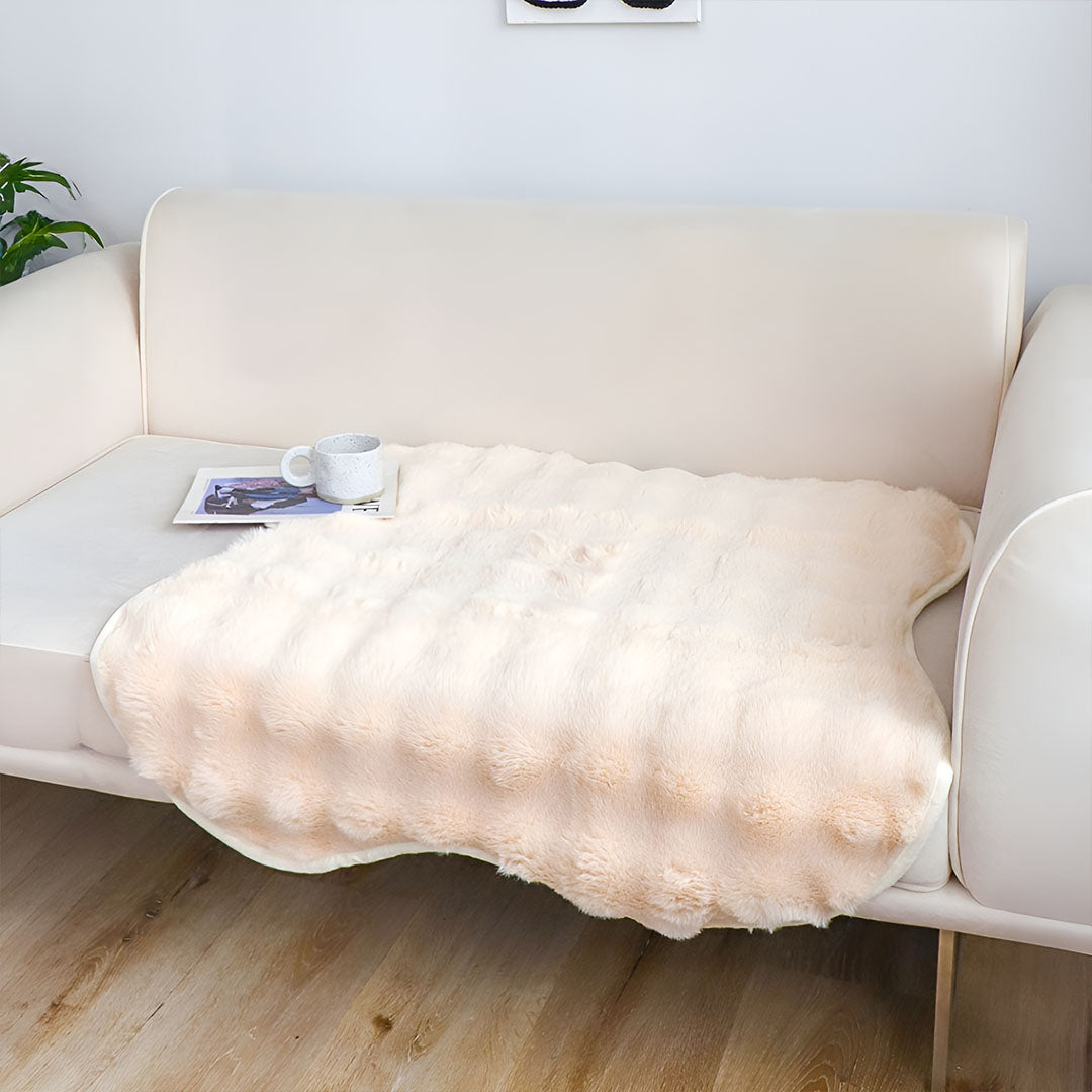 SOGA One-seater Cream Faux Fur Throw Blanket 90x90cm Polyester