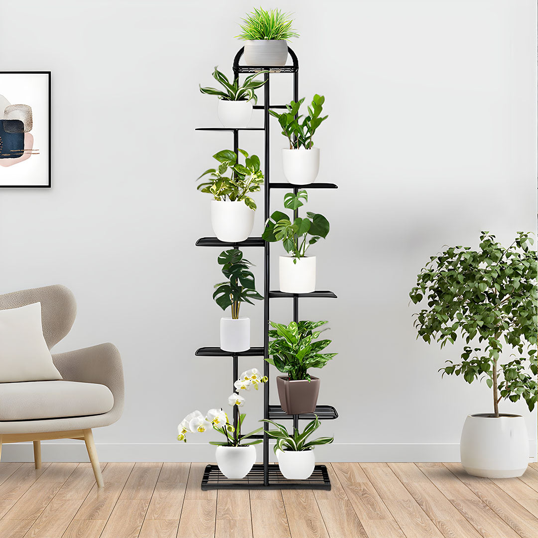SOGA 2X 8 Tier 9 Pots Black Metal Plant Stand Flowerpot Display Shelf Rack Indoor Home Office Decor