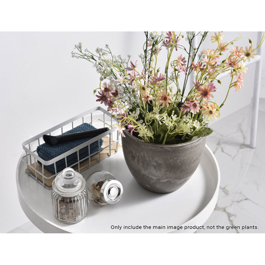 SOGA 2X 32cm Rock Grey Round Resin Plant Flower Pot in Cement Pattern Planter Cachepot for Indoor Home Office