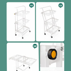 SOGA 2X 3 Tier Steel White Adjustable Kitchen Cart Multi-Functional Shelves Storage Organizer with Wheels