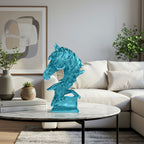 SOGA 37cm Blue Horse Head Resin Sculpture Flowing Mane Design