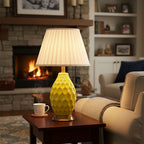 SOGA 2X Textured Ceramic Oval Table Lamp with Gold Metal Base Yellow