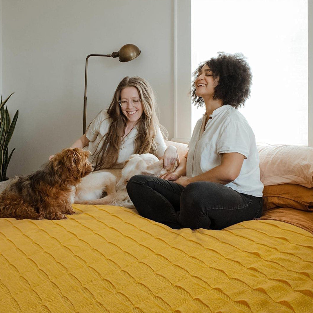 SOGA Mustard Textured Knitted Throw Blanket Warm Cozy Woven Cover Couch Bed Sofa Home Decor with Tassels